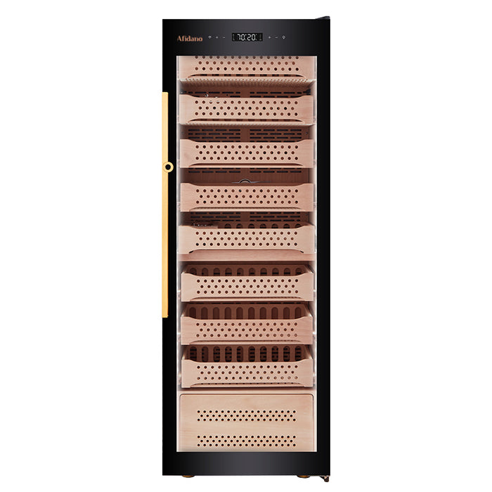 Afidano 1500 Count Cigar Humidor Cabinet Exterior in Steel, Temperature and Humidity Control with Touch Panel