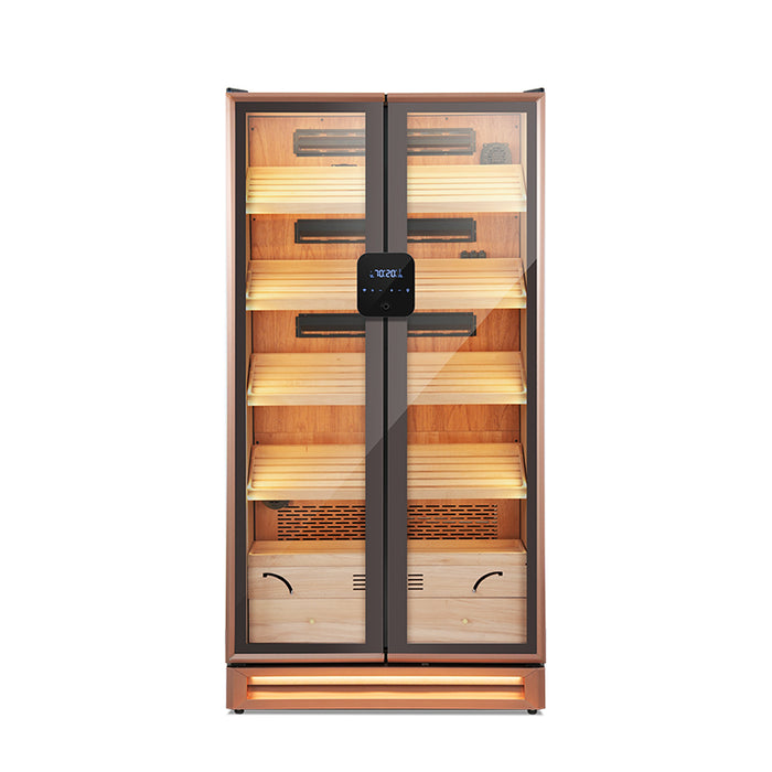 Afidano Double-Door Cigar Humidor, 3000 Cigar Capacity with Fingerprint Lock & LED Lighting