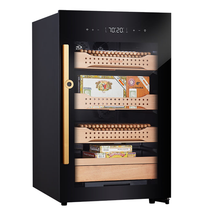 Afidano 850 Count Cigar Humidor Cabinet Exterior in Steel, Temperature and Humidity Control with Touch Panel