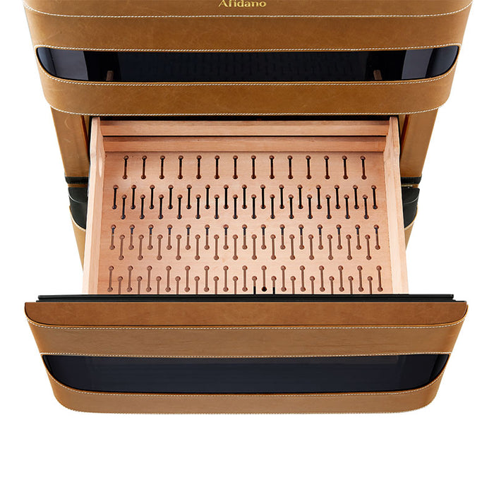 Afidano 1200 Ct Cigar Humidor, Temperature and Humidity Control with Classic Leather and Spanish Cedar Drawers