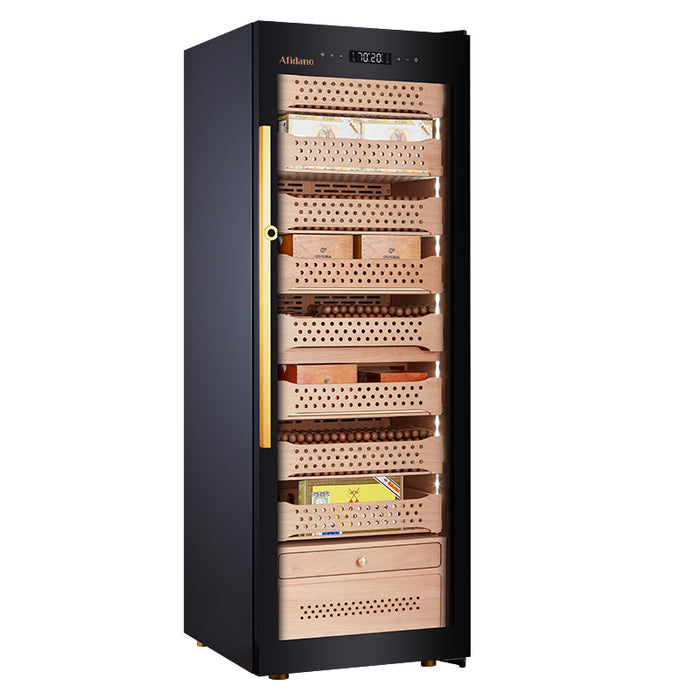 Afidano 1500 Count Cigar Humidor Cabinet Exterior in Steel, Temperature and Humidity Control with Touch Panel