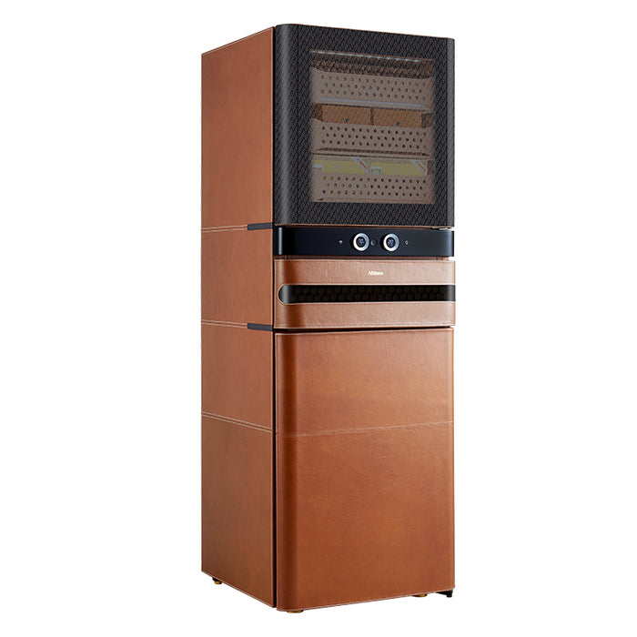 Afidano 1500 Ct Cigar Humidor, Temperature and Humidity Control with Classic Leather and Spanish Cedar Drawers