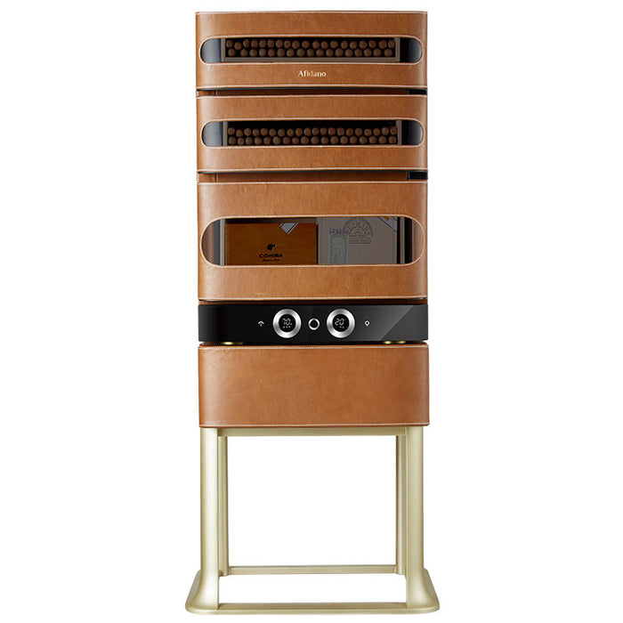 Afidano 250 Ct Cigar Humidor, Temperature and Humidity Control with Classic Leather and Spanish Cedar Drawers