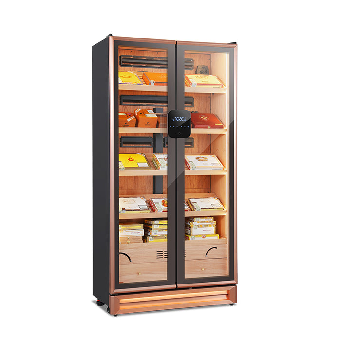 Afidano Double-Door Cigar Humidor, 3000 Cigar Capacity with Fingerprint Lock & LED Lighting